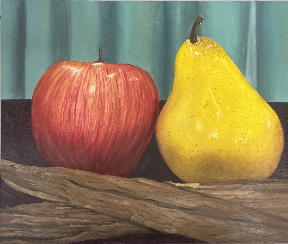 Apple and Pear, painting by Erika Urano
